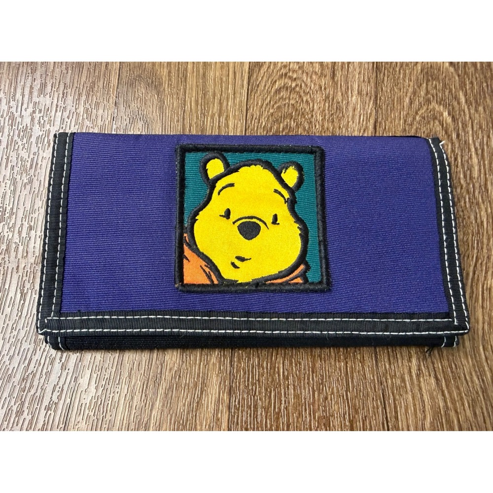 Disney Winnie the Pooh Vintage Canvas Trifold Wallet Purple Black Embroidered